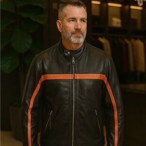 Harley-Davidson Black and Orange Leather Bomber Jacket